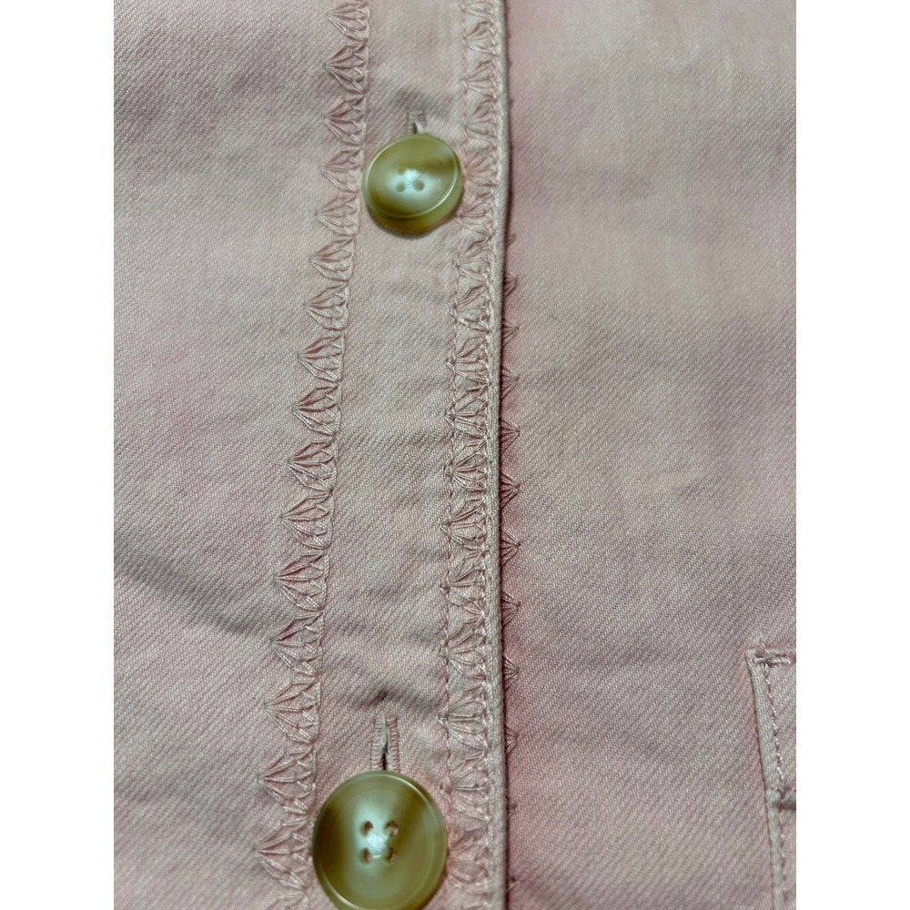 LC Lauren Conrad Pink Denim Chore‎ Jacket Embroidered Utility Crop Coat XS - Picture 6 of 8